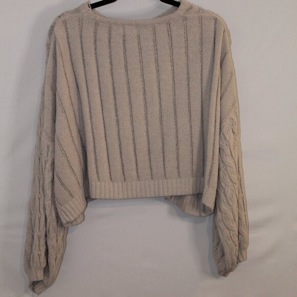 Pink Lily beige/tan long-sleeve crew neck chunky cable knit cropped sweater L - Picture 6 of 9